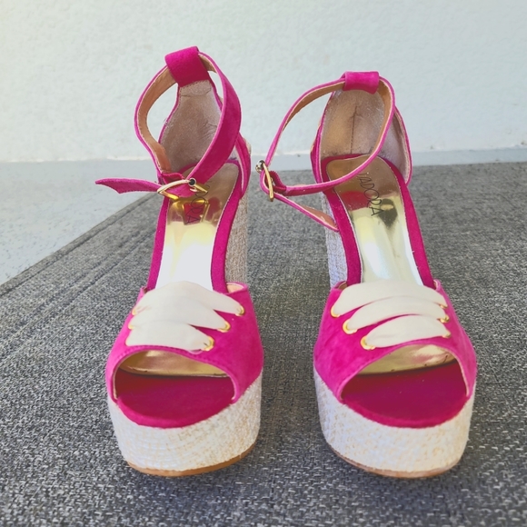 FUCHSIA SPADRILLES HEEL PLATAFORM SANDALS 👡 💟 - Picture 7 of 9
